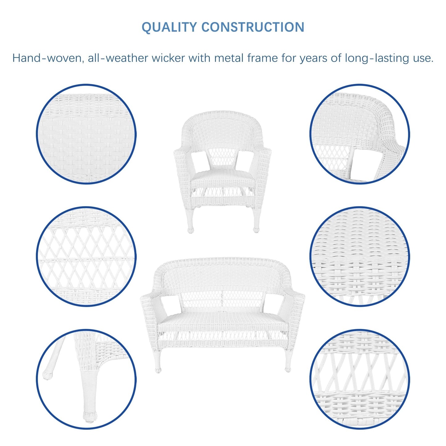 Set da conversazione in vimini da 4 pezzi per patio