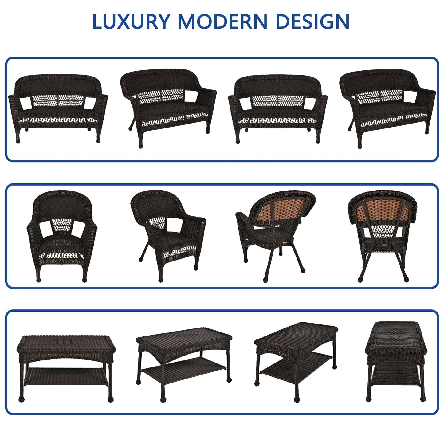 Set da conversazione in vimini da 4 pezzi per patio