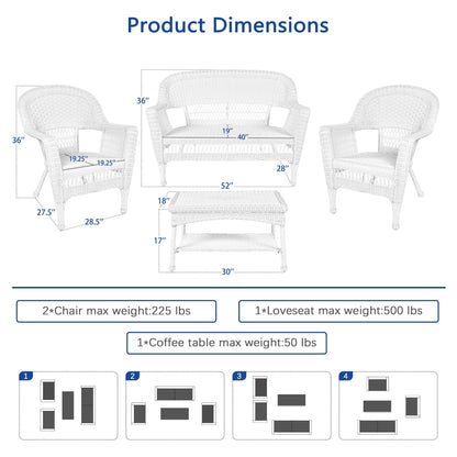 Set da conversazione in vimini da 4 pezzi per patio