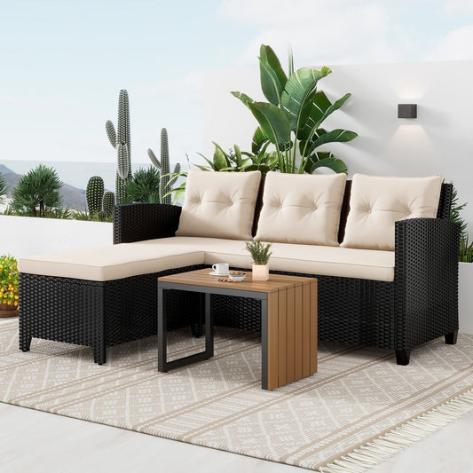 Set di mobili da giardino in vimini - Set di divani componibili da esterno in rattan da 3 pezzi