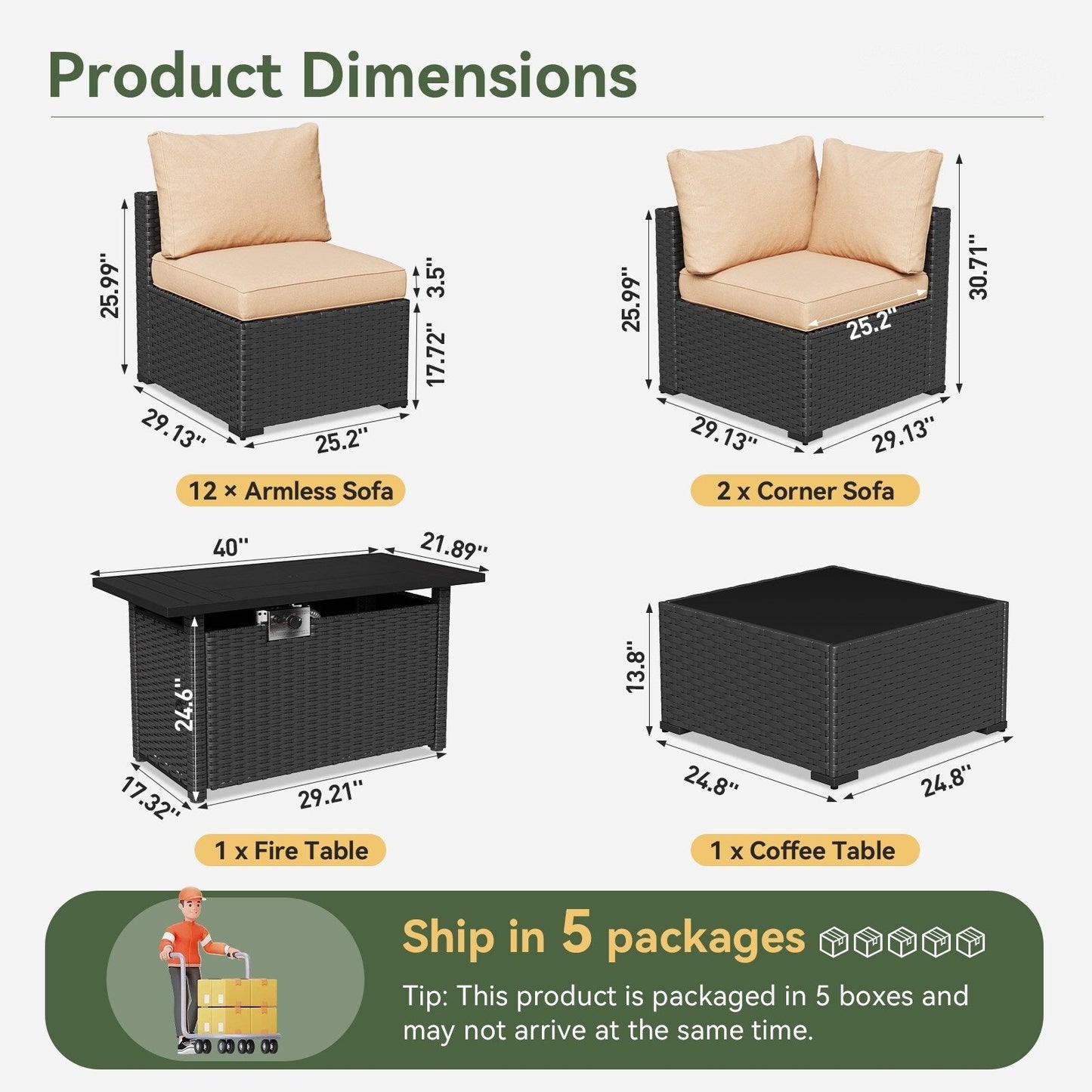 Set di divani componibili in vimini e rattan per patio