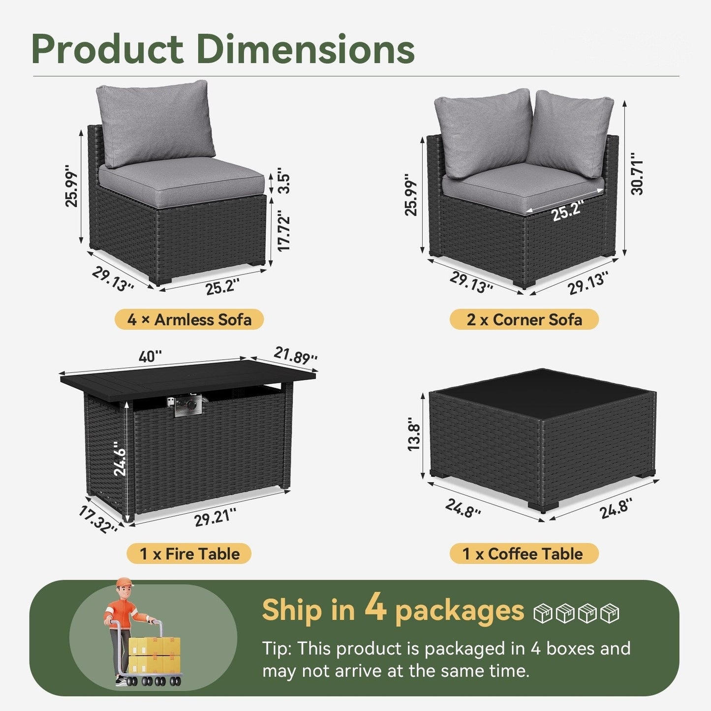 Set di divani componibili in vimini e rattan per patio