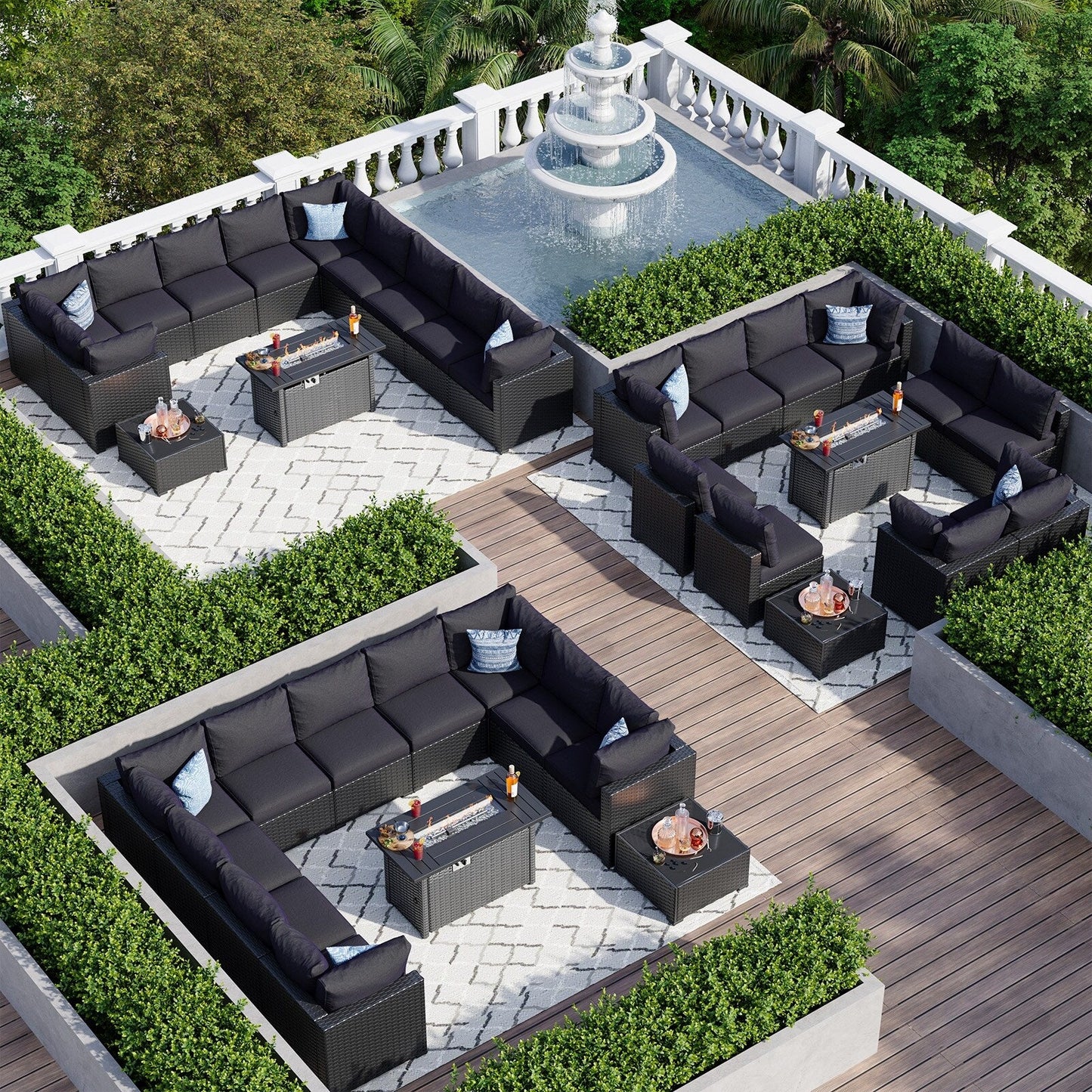 Set di divani componibili in vimini e rattan per patio