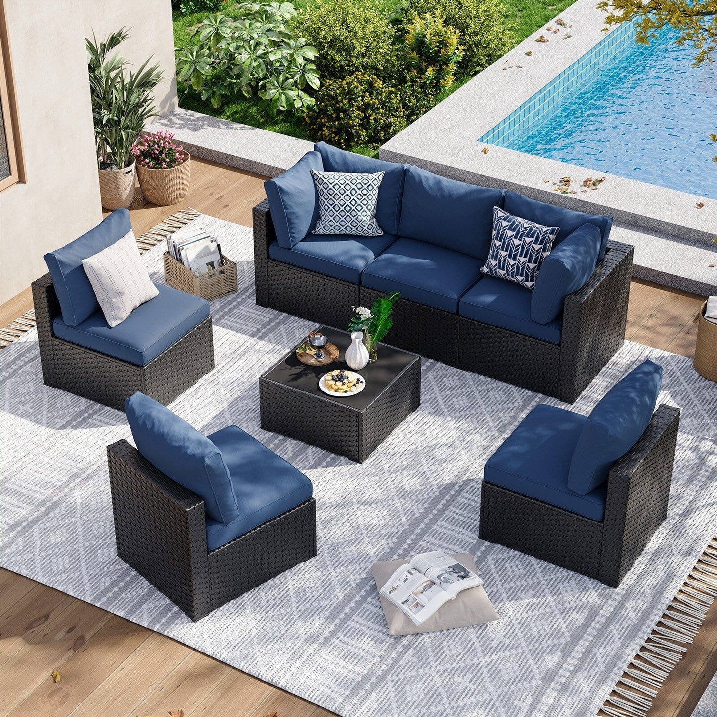 Set di divani componibili in vimini e rattan per patio