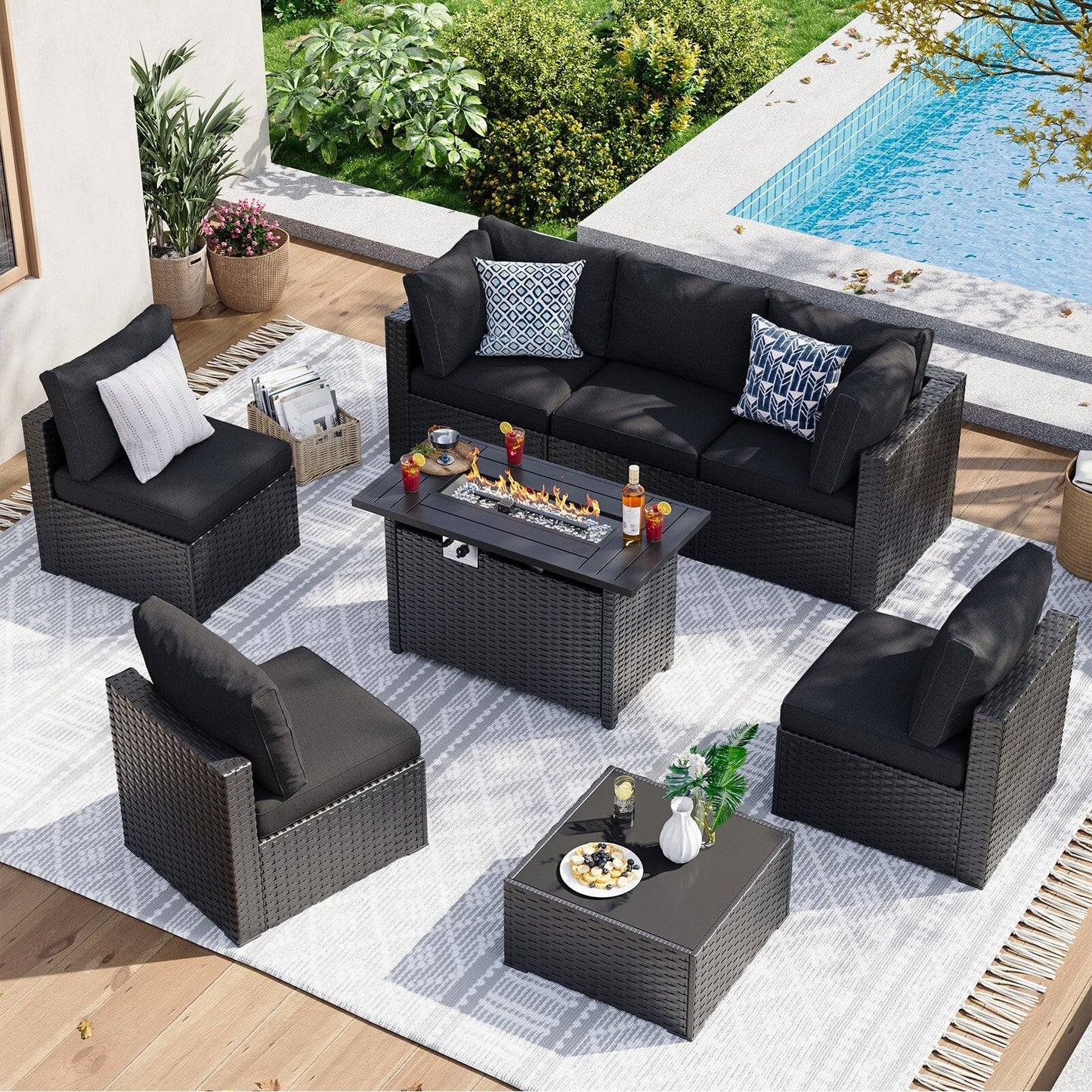 Set di divani componibili in vimini e rattan per patio