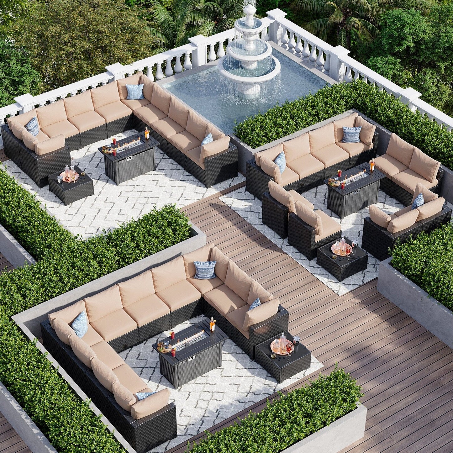 Set di divani componibili in vimini e rattan per patio