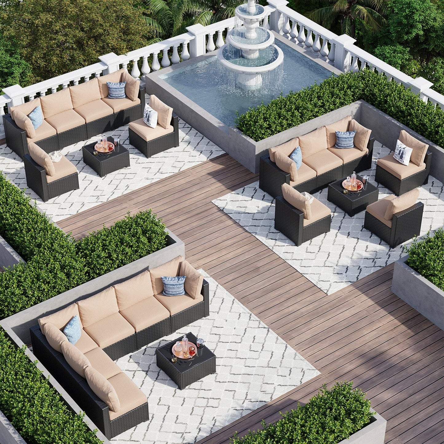 Set di divani componibili in vimini e rattan per patio