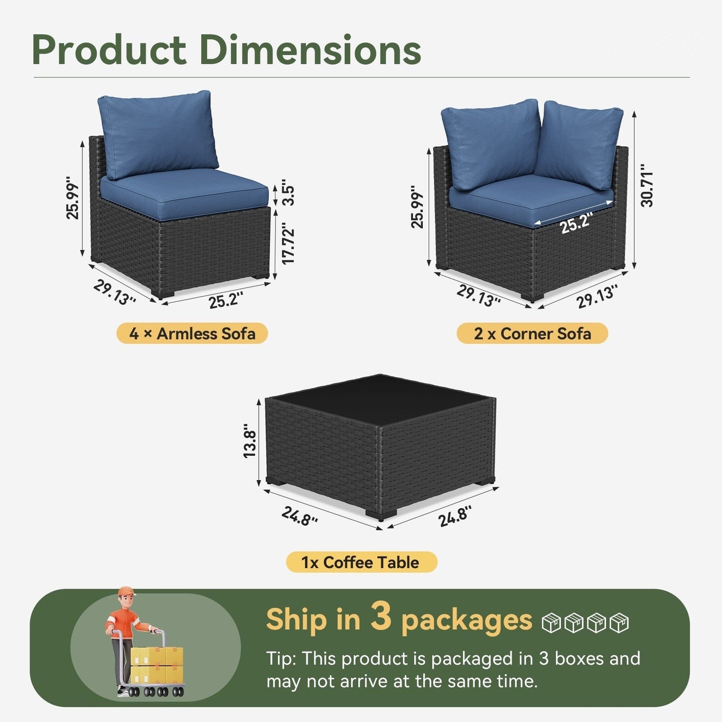 Set di divani componibili in vimini e rattan per patio