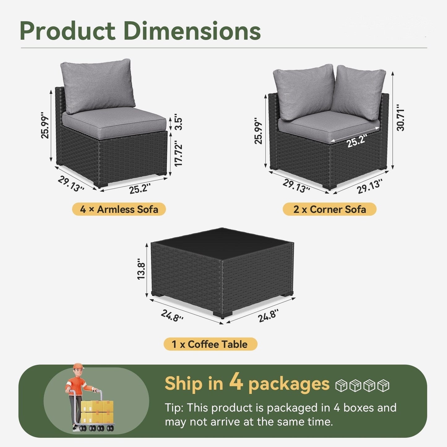 Set di divani componibili in vimini e rattan per patio