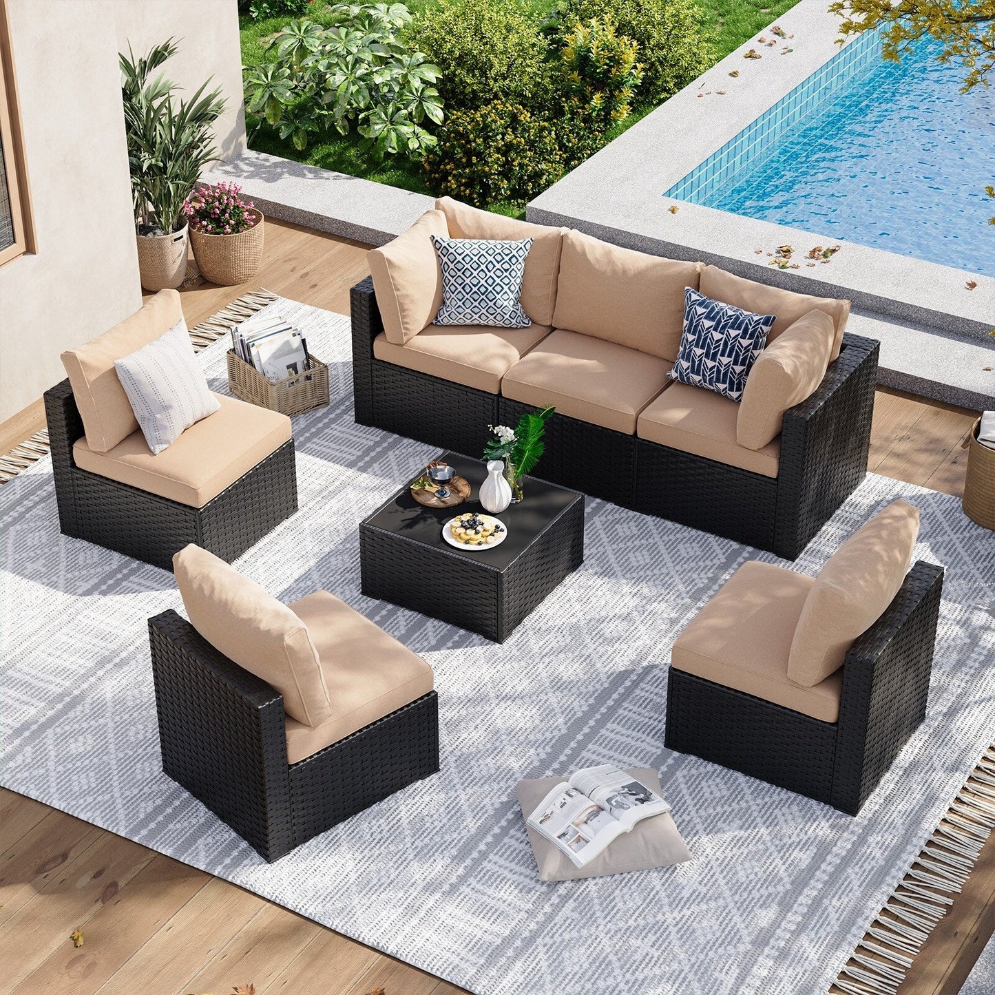 Set di divani componibili in vimini e rattan per patio