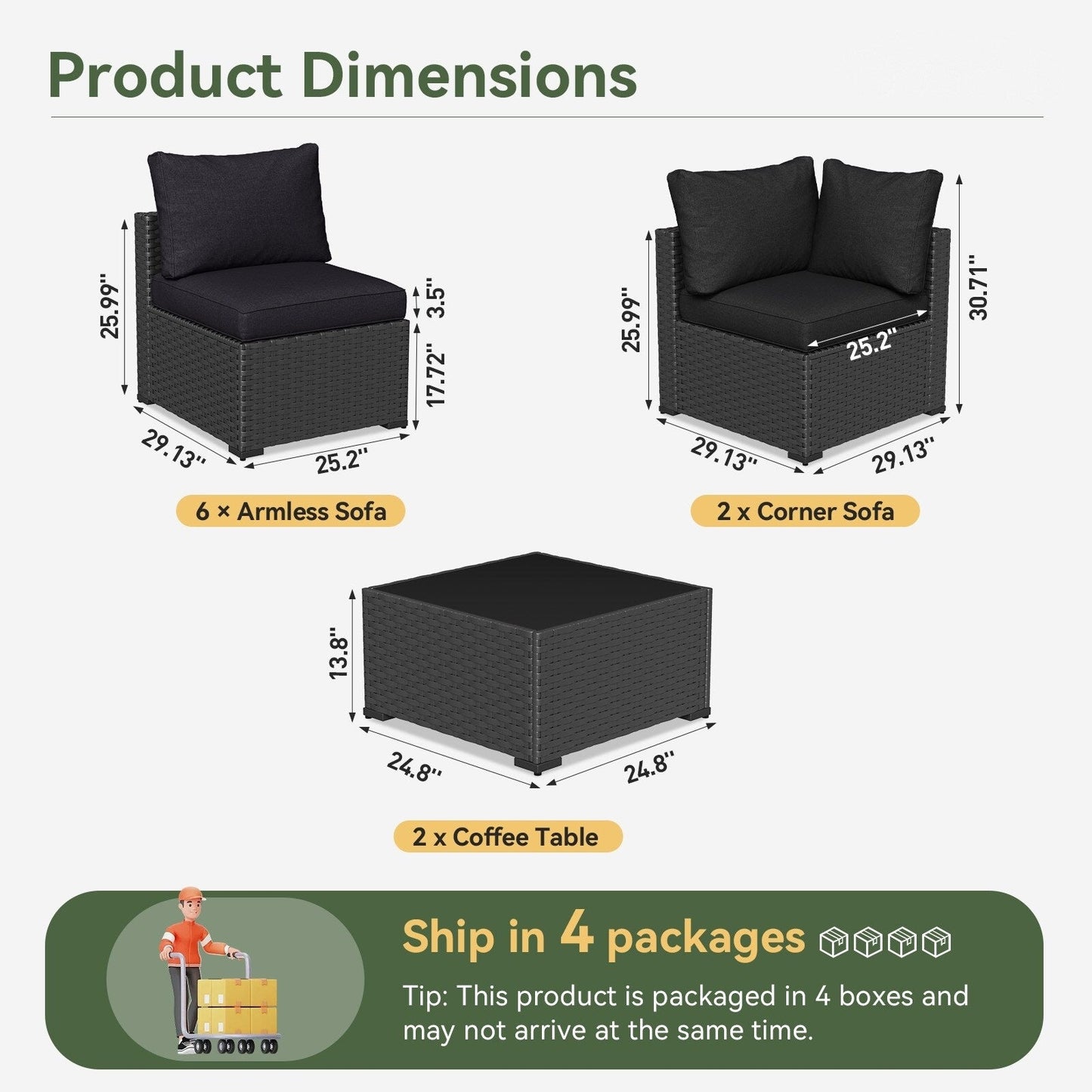 Set di divani componibili in vimini e rattan per patio