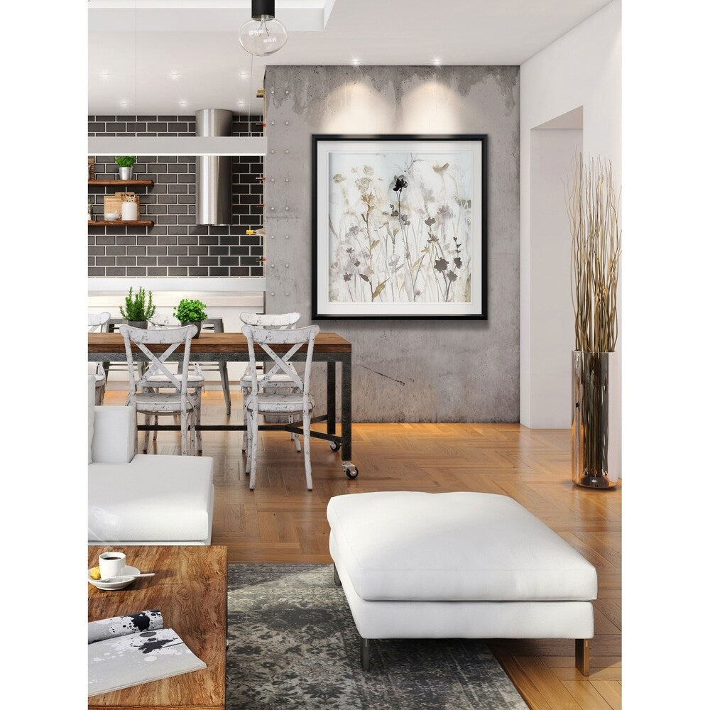 Wildflower Mist I - Stampa incorniciata personalizzata - blu, bianco, grigio, giallo, verde, argento, oro