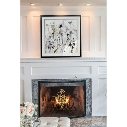 Wildflower Mist I - Stampa incorniciata personalizzata - blu, bianco, grigio, giallo, verde, argento, oro