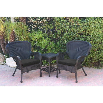 Set di sedie e tavolini in vimini nero Windsor con cuscino per sedia