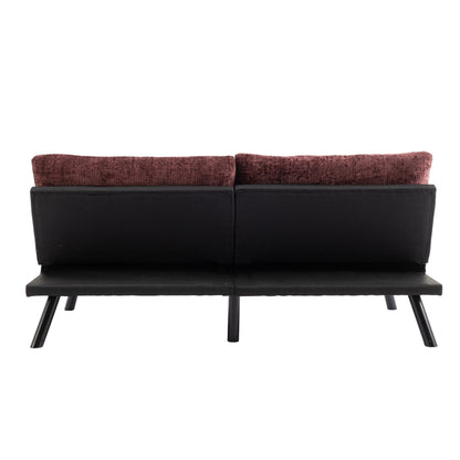 Divano letto futon convertibile in ciniglia rosso vino da 75,6 pollici con gambe in metallo per soggiorno