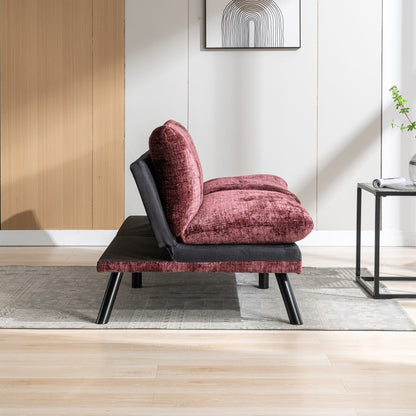 Divano letto futon convertibile in ciniglia rosso vino da 75,6 pollici con gambe in metallo per soggiorno