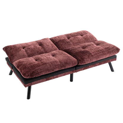 Divano letto futon convertibile in ciniglia rosso vino