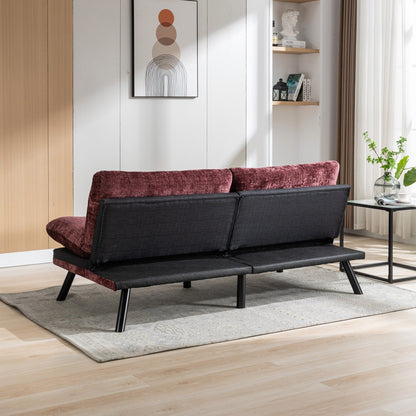 Divano letto futon convertibile in ciniglia rosso vino