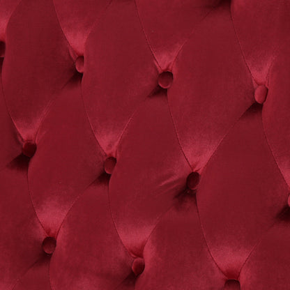 Divano a due posti con schienale alto e bottoni trapuntati in velluto rosso vino