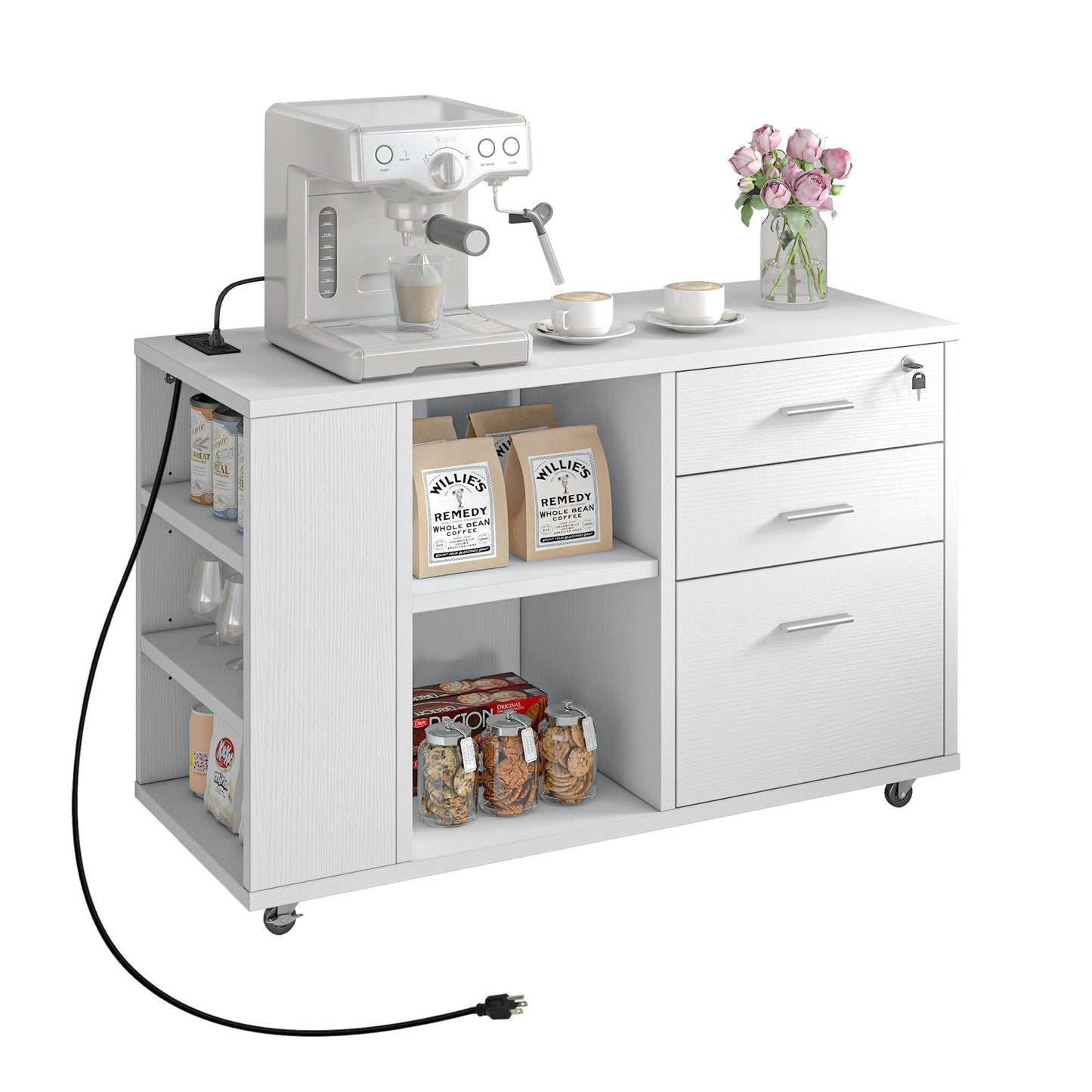 Mobiletto portadocumenti in legno con stazione di ricarica Mobiletto portadocumenti laterale mobile con serratura Adatto a documenti in formato A4 Letter Legal