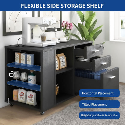 Mobiletto portadocumenti in legno con stazione di ricarica Mobiletto portadocumenti laterale mobile con serratura Adatto a documenti in formato A4 Letter Legal