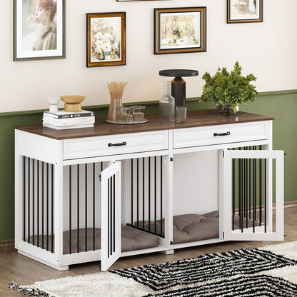 Cuccia per cani in legno con due cassetti e divisorio