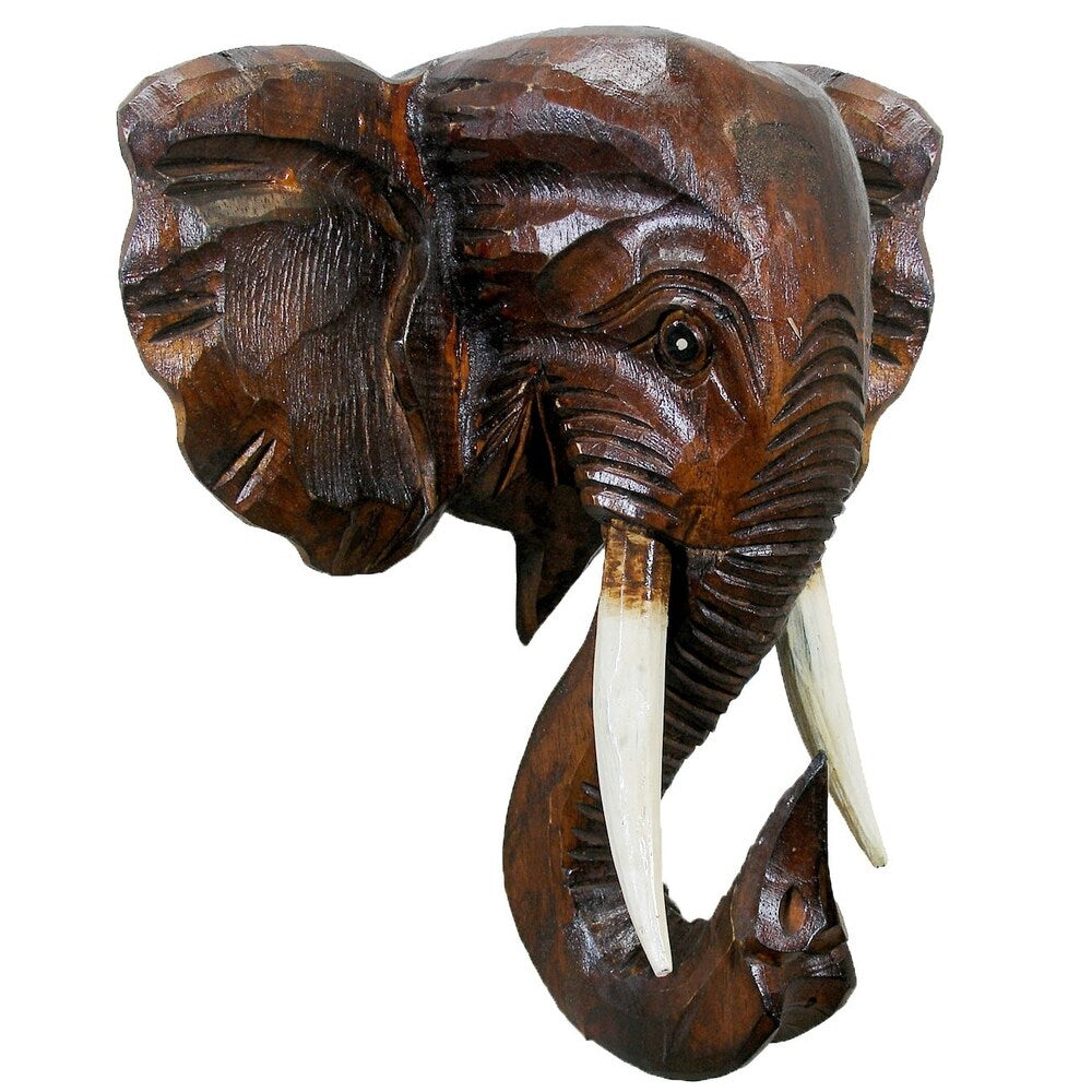 Decorazione da parete a forma di testa di elefante in legno