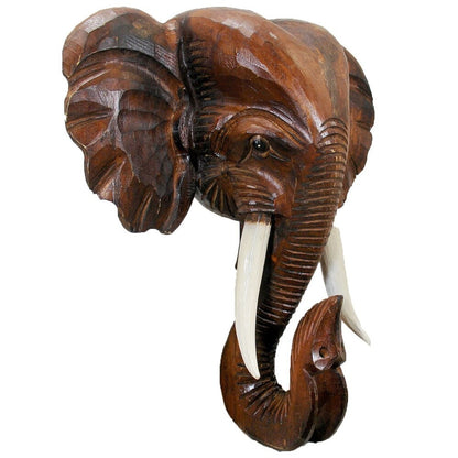 Decorazione da parete a forma di testa di elefante in legno