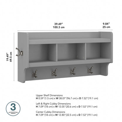 Appendiabiti da parete Woodland 40W con ripiano di Bush Furniture