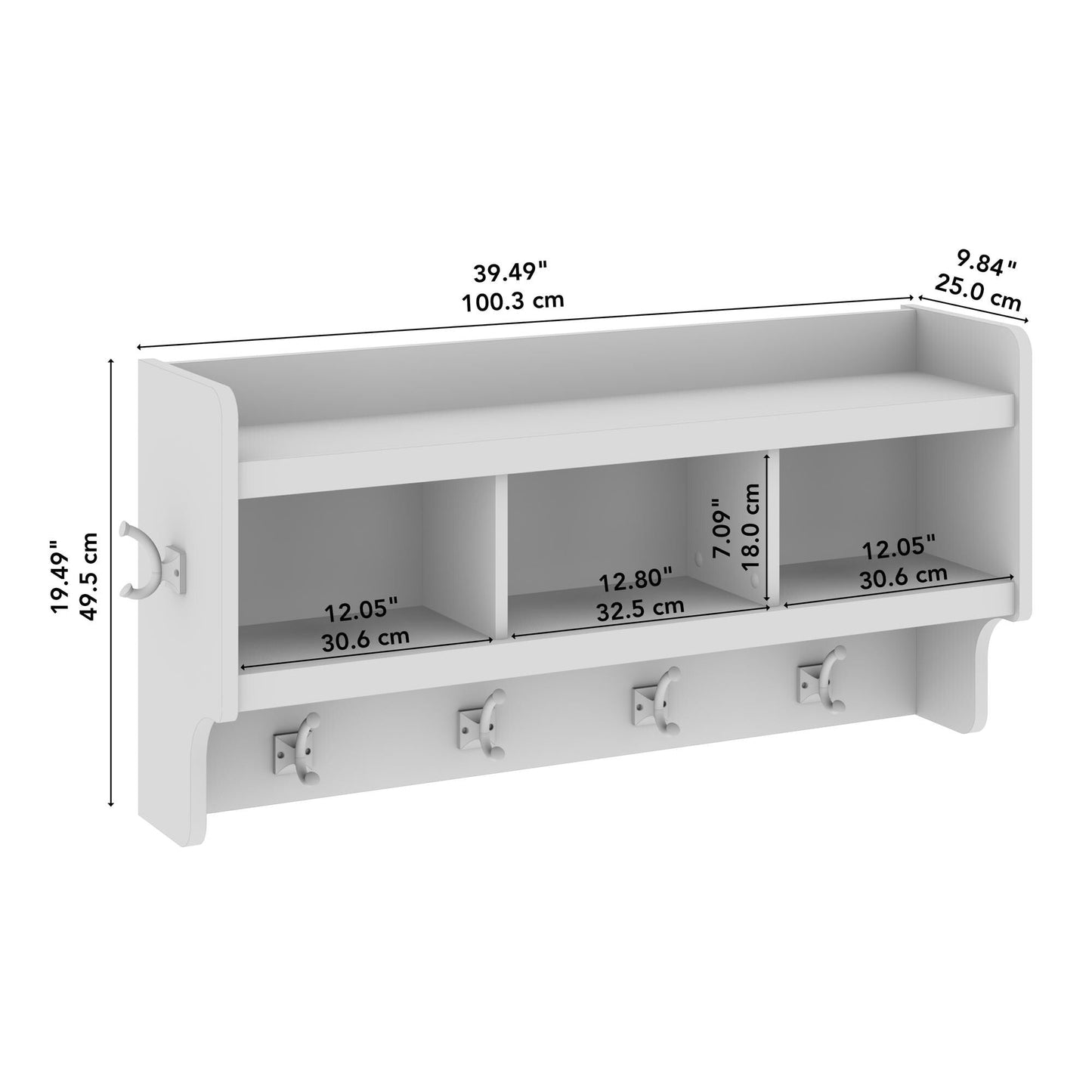 Appendiabiti da parete Woodland 40W con ripiano di Bush Furniture
