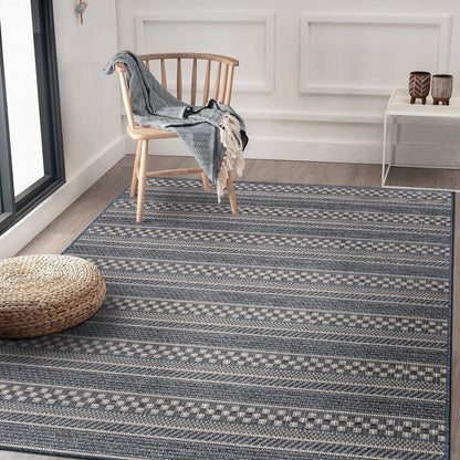 Tappeto per interni/esterni con strisce geometriche bohémien della World Rug Gallery