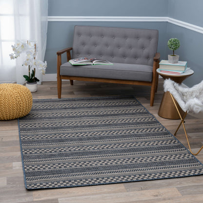 Tappeto per interni/esterni con strisce geometriche bohémien della World Rug Gallery