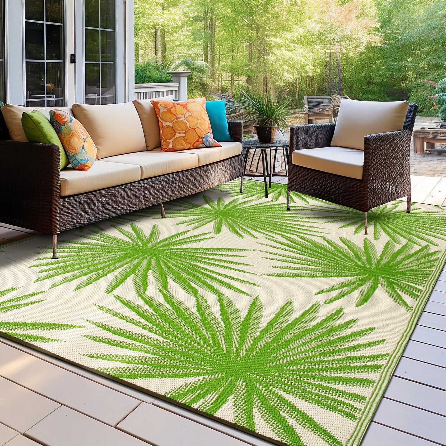 World Rug Gallery Tappeti da esterno reversibili in plastica riciclata con motivi floreali e tropicali