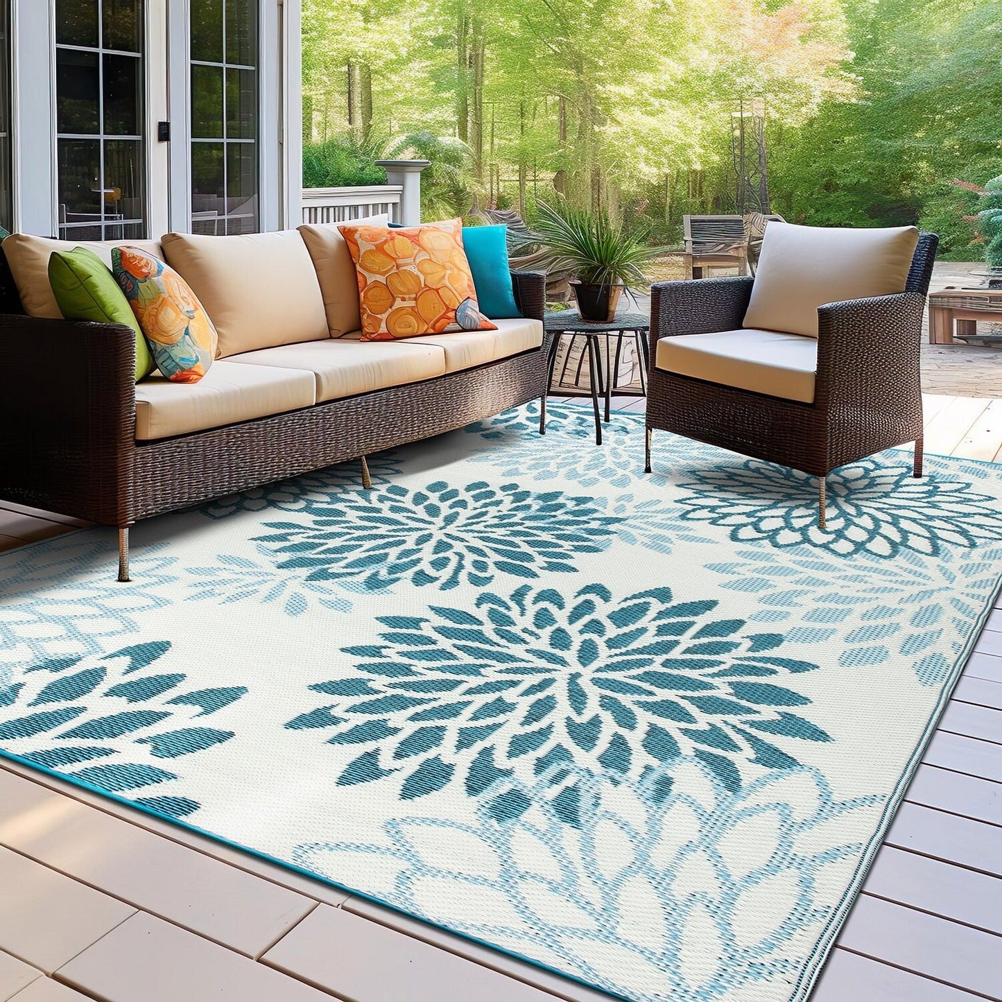 World Rug Gallery Tappeti da esterno reversibili in plastica riciclata con motivo floreale moderno Aloha