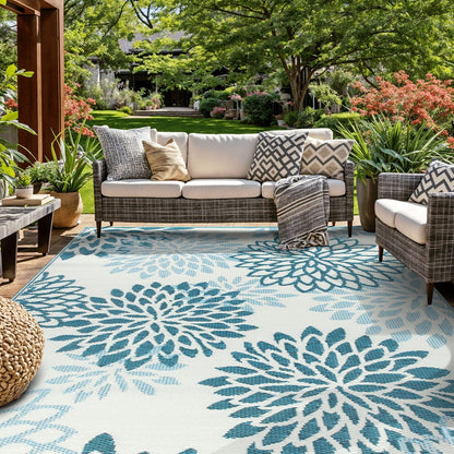 World Rug Gallery Tappeti da esterno reversibili in plastica riciclata con motivo floreale moderno Aloha