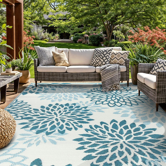 World Rug Gallery Tappeti da esterno reversibili in plastica riciclata con motivo floreale moderno Aloha