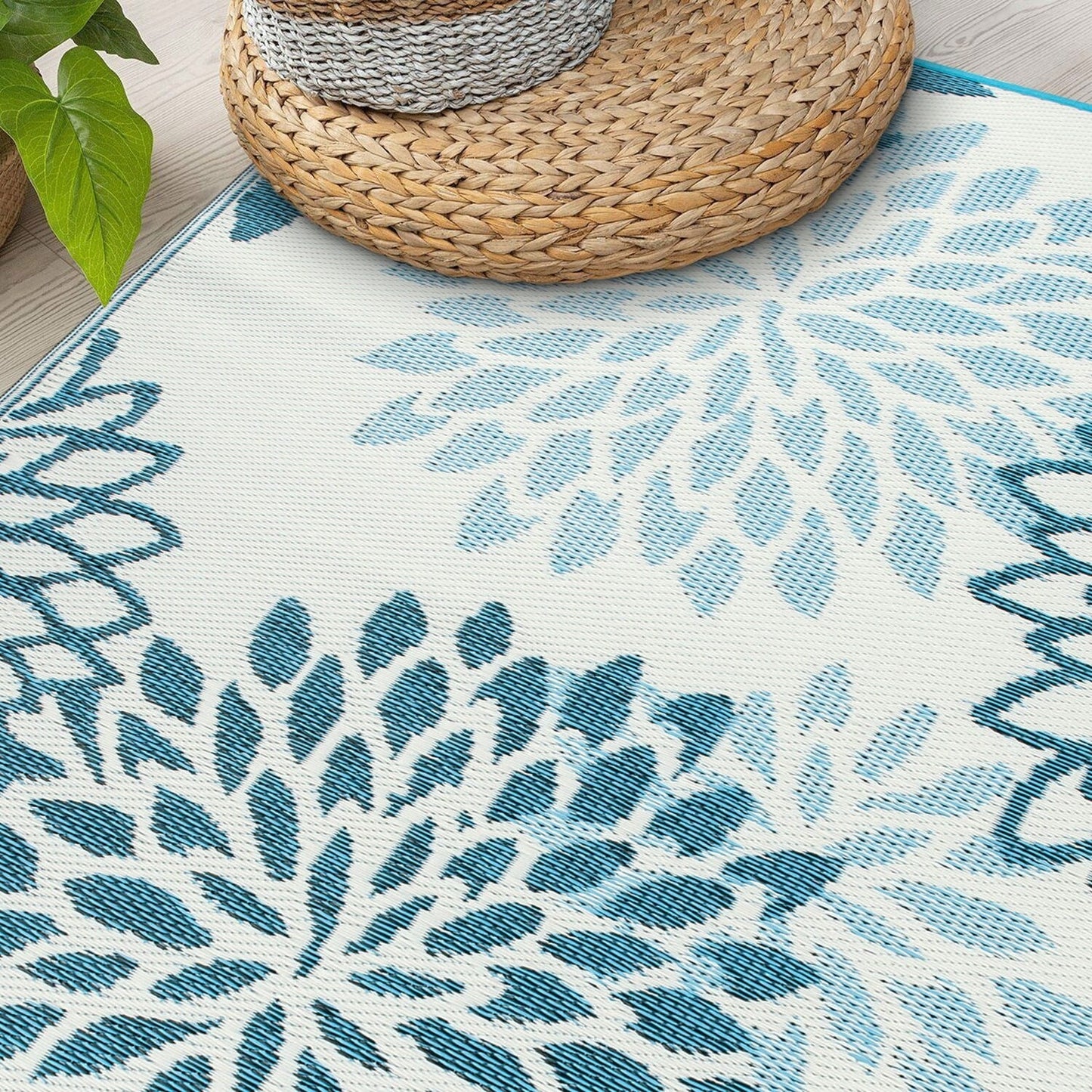 World Rug Gallery Tappeti da esterno reversibili in plastica riciclata con motivo floreale moderno Aloha