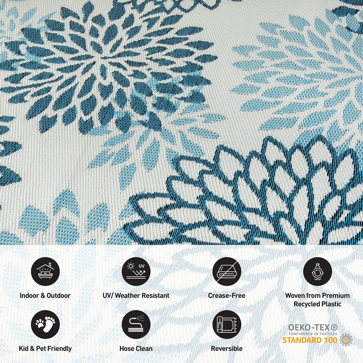 World Rug Gallery Tappeti da esterno reversibili in plastica riciclata con motivo floreale moderno Aloha