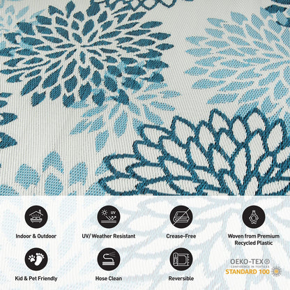 World Rug Gallery Tappeti da esterno reversibili in plastica riciclata con motivo floreale moderno Aloha