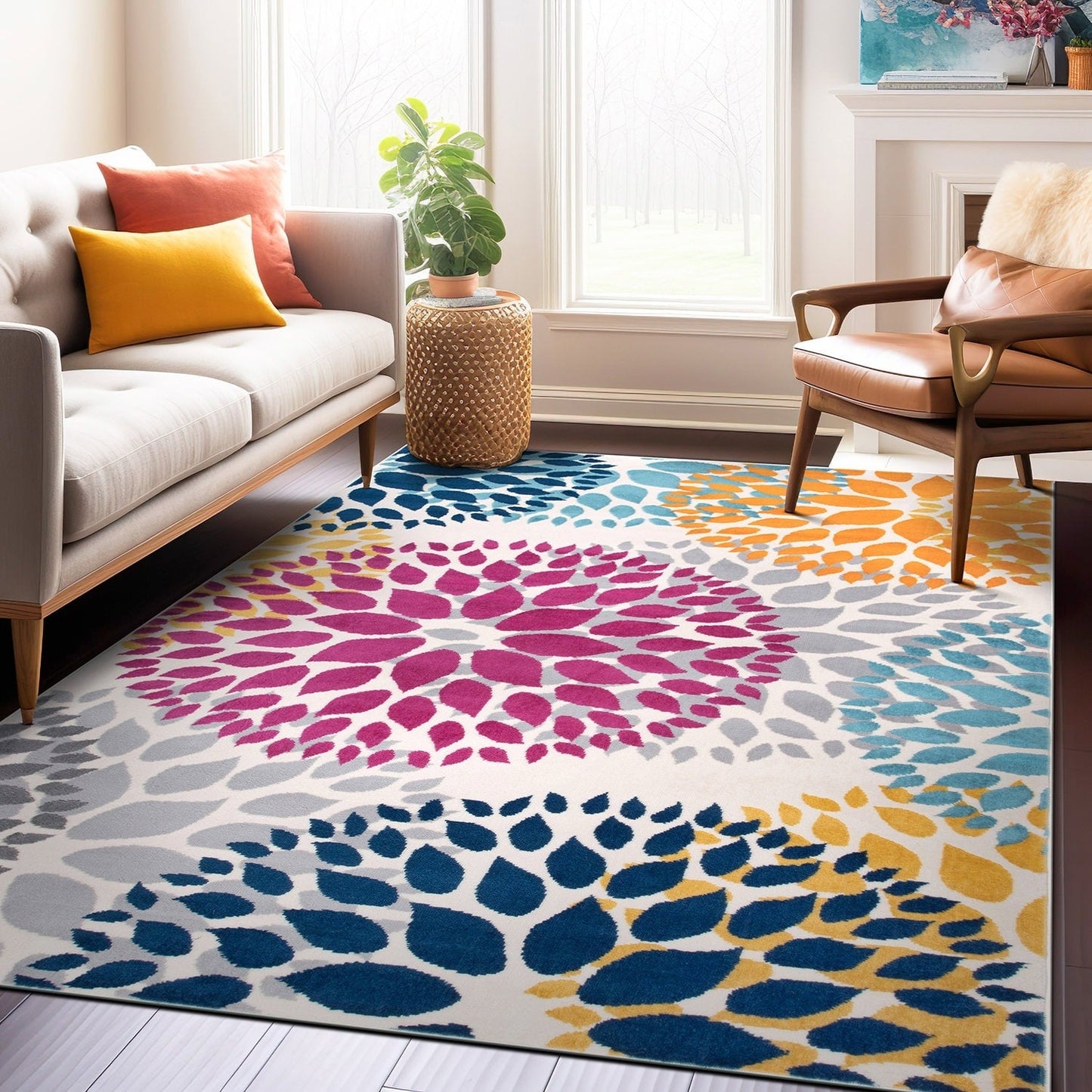 Tappeto moderno con cerchi floreali della World Rug Gallery