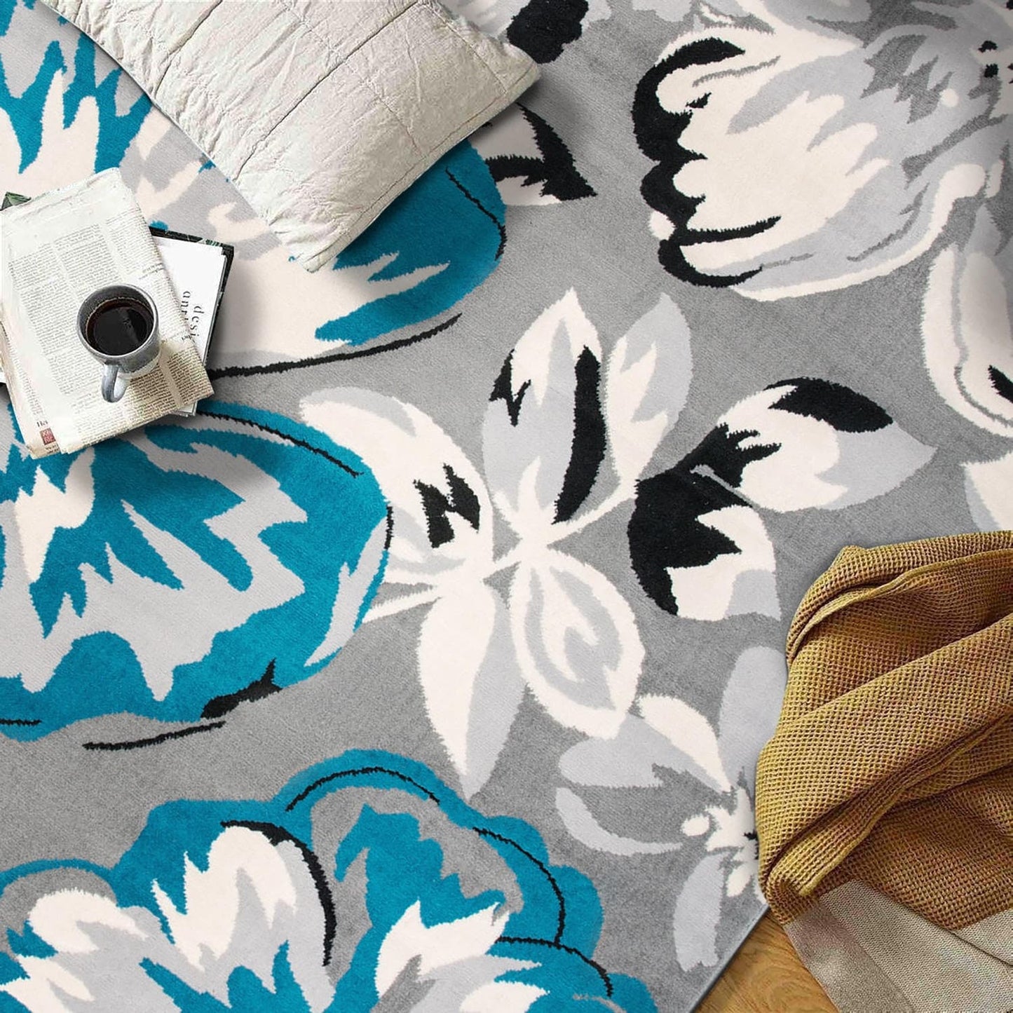 Tappeto moderno con motivo floreale della World Rug Gallery