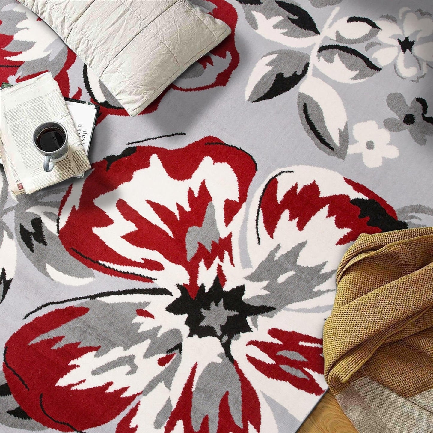 Tappeto moderno con motivo floreale della World Rug Gallery