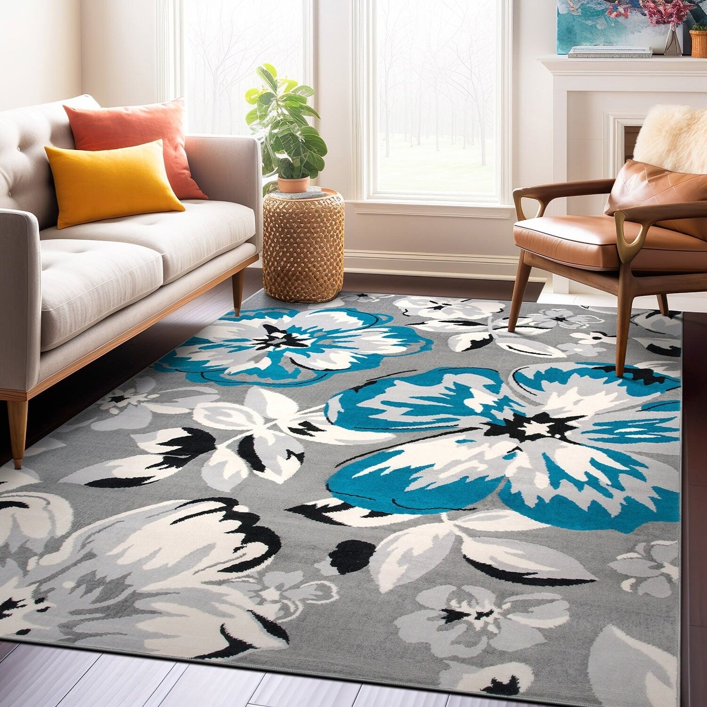Tappeto moderno con motivo floreale della World Rug Gallery