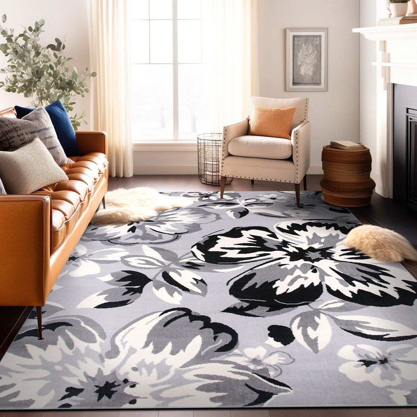 Tappeto moderno con motivo floreale della World Rug Gallery