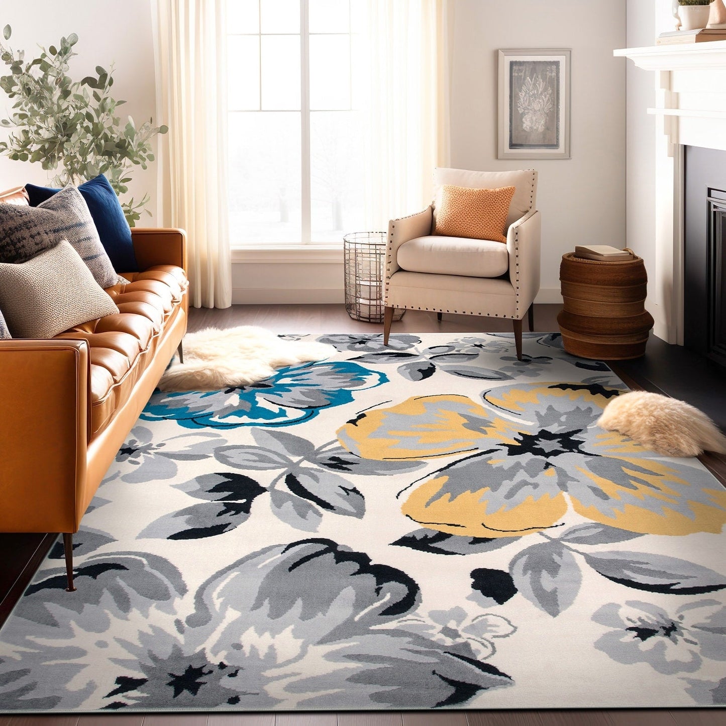 Tappeto moderno con motivo floreale della World Rug Gallery