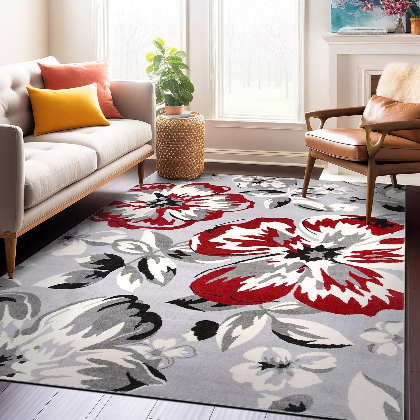 Tappeto moderno con motivo floreale della World Rug Gallery