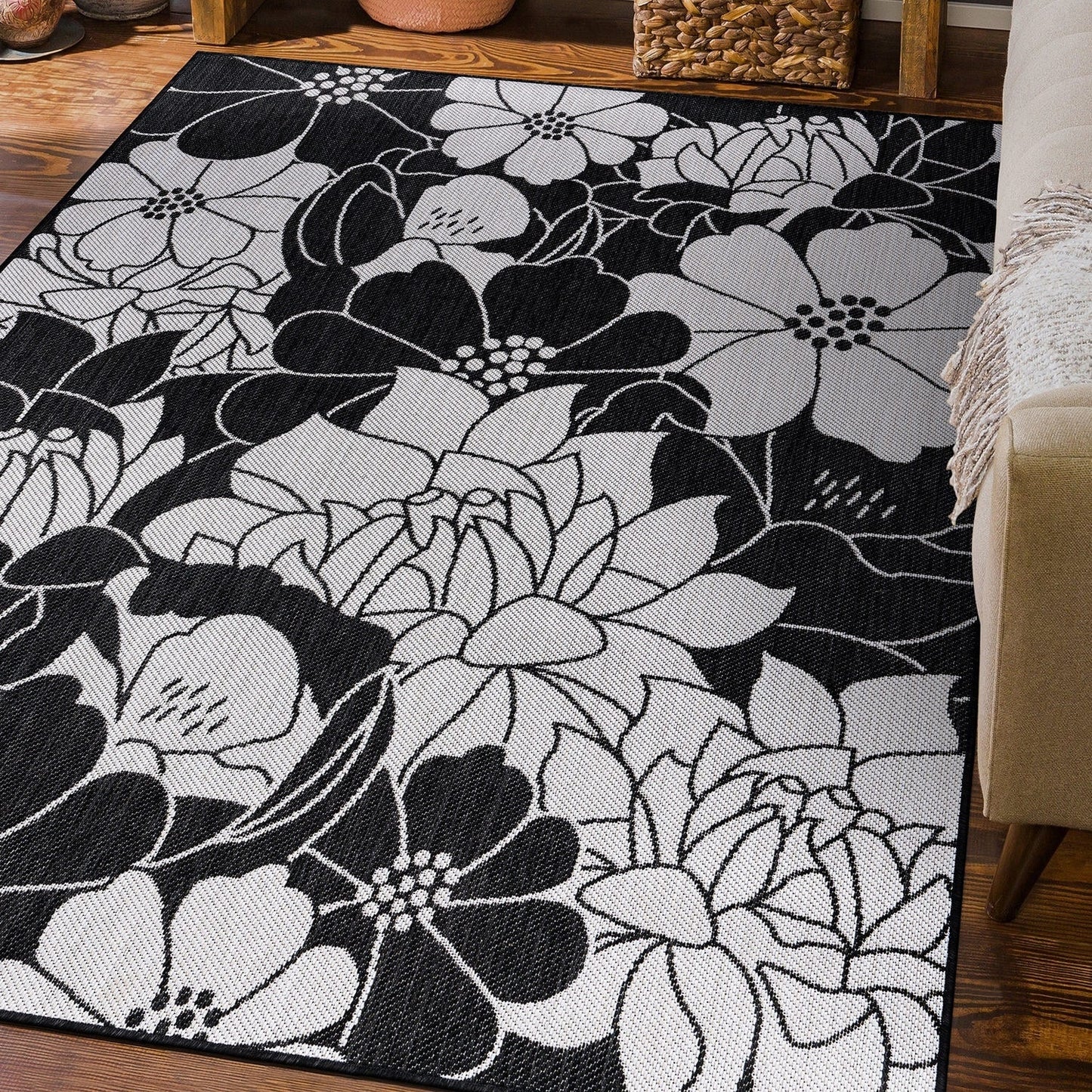 World Rug Gallery Tappeto moderno per interni/esterni con trama piatta e motivo floreale e fiori