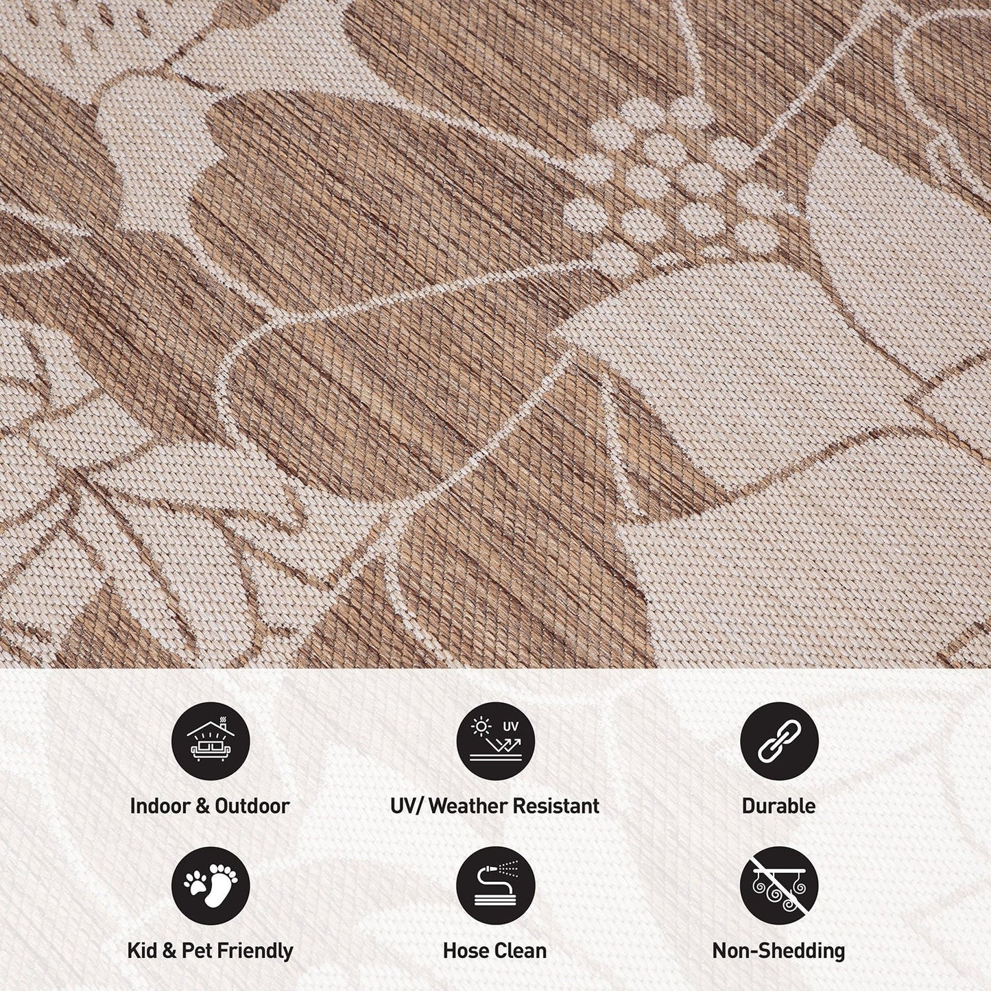 World Rug Gallery Tappeto moderno per interni/esterni con trama piatta e motivo floreale e fiori