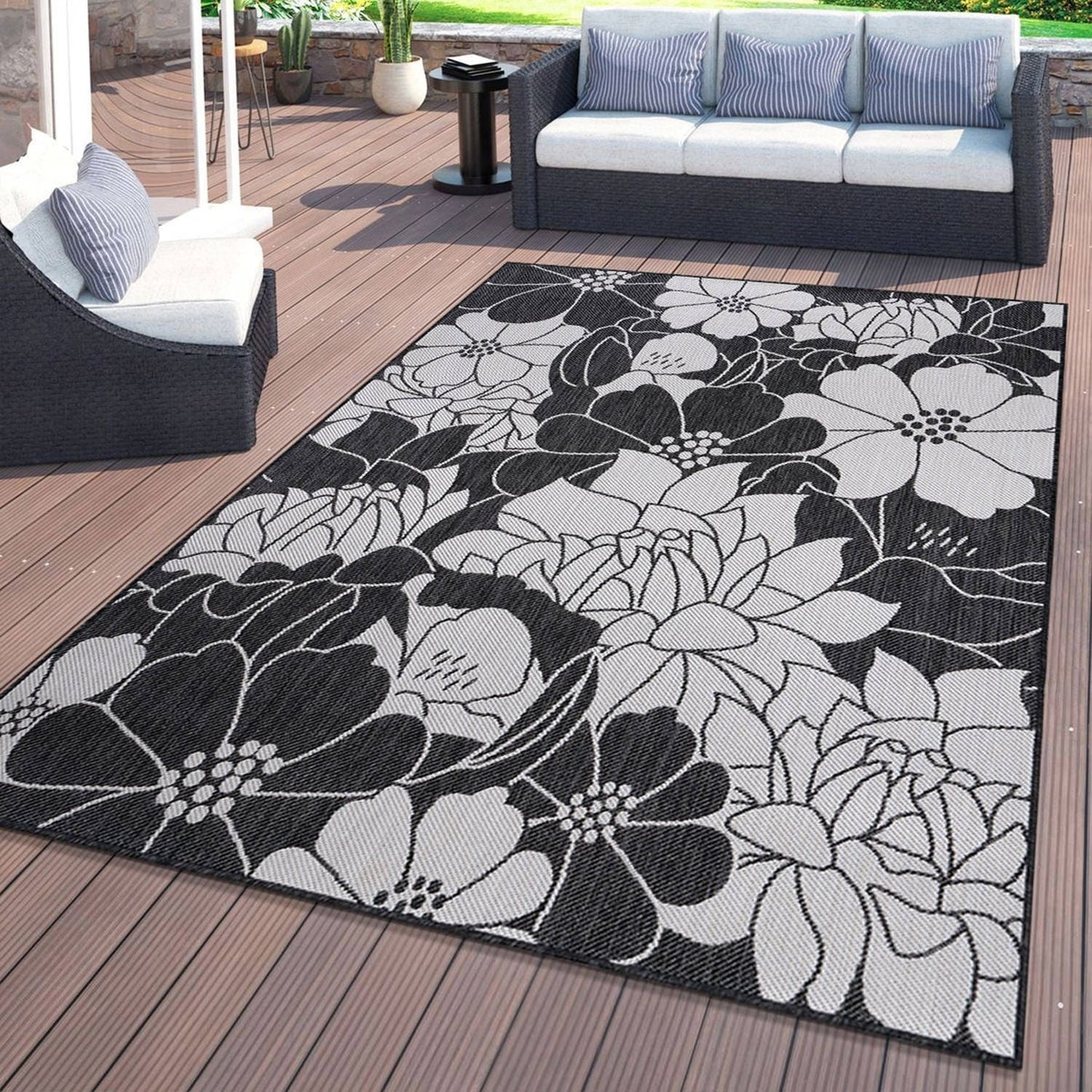 World Rug Gallery Tappeto moderno per interni/esterni con trama piatta e motivo floreale e fiori