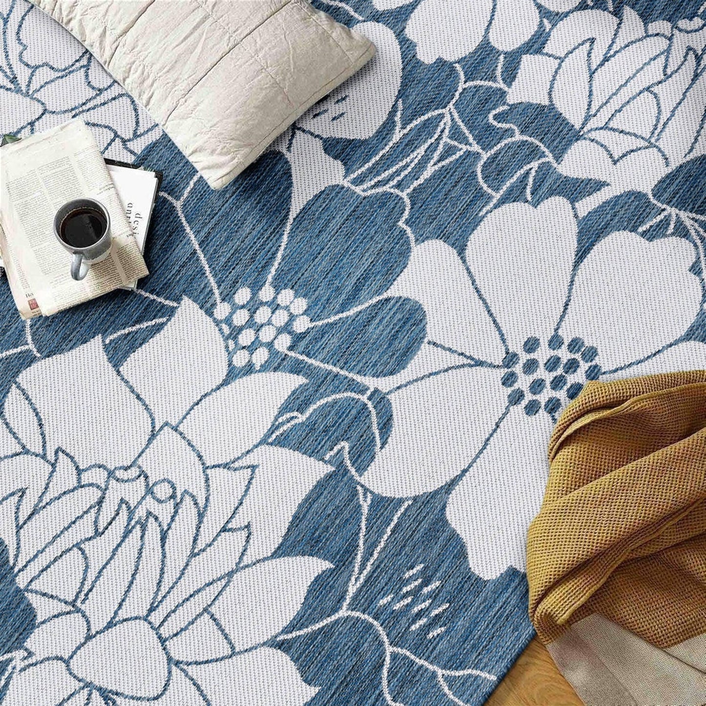 World Rug Gallery Tappeto moderno per interni/esterni con trama piatta e motivo floreale e fiori